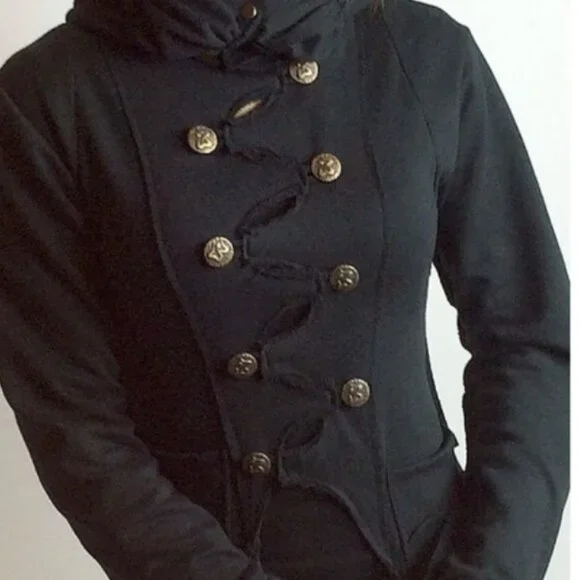 BUDDHAFUL Yesod Black Sweater Cotton Terry Festival Boho Jacket Coat S $279 - Picture 3 of 9